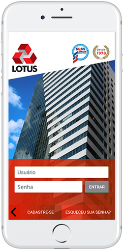 tela do aplicativo do Grupo Lotus para IOS e Android